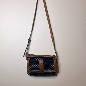Chaps navy blue purse with white polka dots.